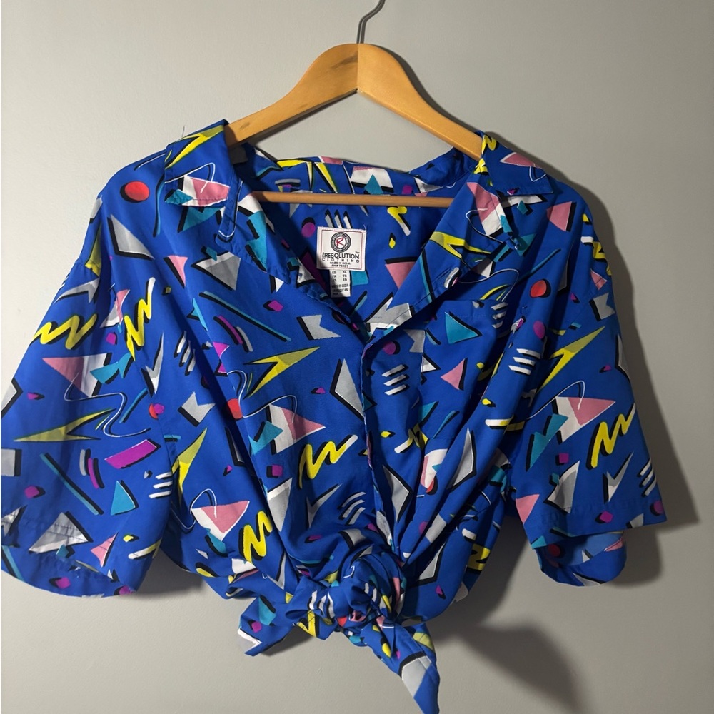 Vintage 80s–90s Abstract Geometric Print Button-Up Shirt XL